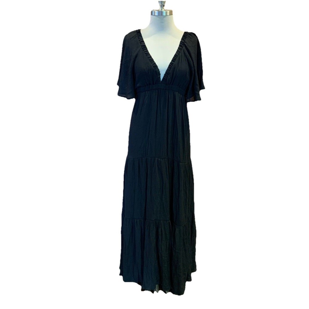 HYFVE Maxi Dress Sz Small Tiered Babydoll Black Festivals Sexy Boho Hippy Long